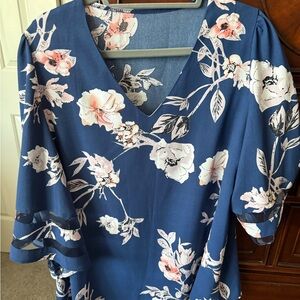 Source Unknown Navy Floral Blouse